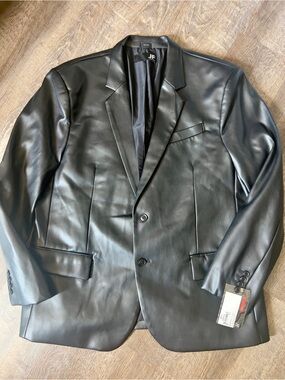JF J.Ferrar Slim Faux Two Button Leather Blazer-Size XL
